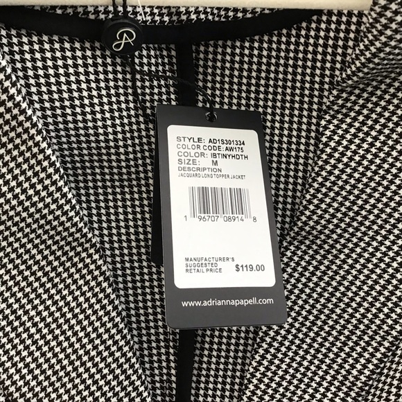 Adrianna Papell one button  long topper jacket tiny houndstooth size medium NWT - Picture 7 of 9